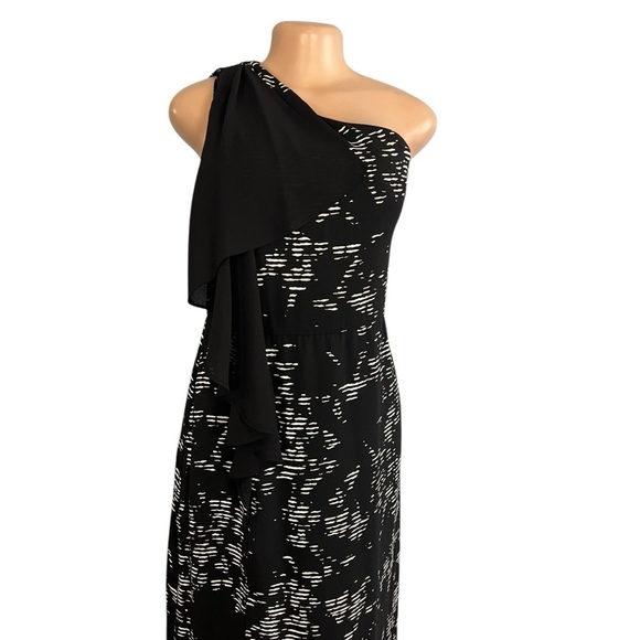 H By Halston Black & White One Shoulder Maxi Dress - Picture 2 of 8